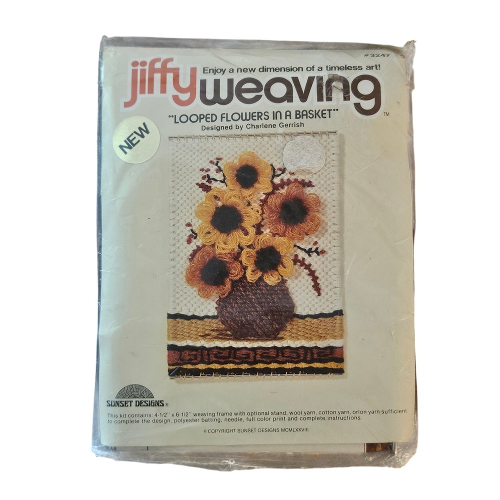 Sunset Designs Jiffy Weaving Kit‎ 3247 Looped Flowers In A Basket VTG 1978 NEW